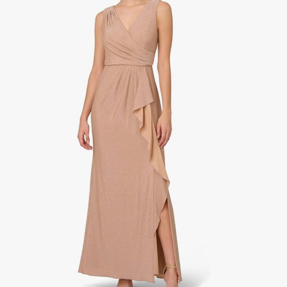 Adrianna Papell Women's Metallic Knit Draped Gown (size 14)